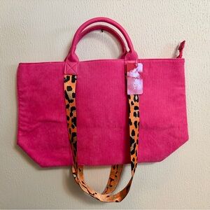 Jess Lea Pink Corduroy Tote Bag with Leopard Straps NWT